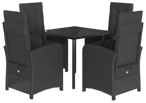 Set mobilier de grădină cu perne, 5 piese, negru, poliratan - 2/5