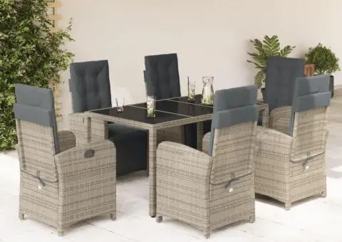 Set mobilier de grădină cu perne, 7 piese, gri, poliratan - 1/5