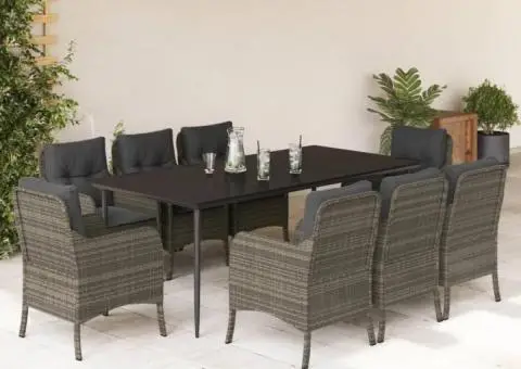 Set mobilier grădină cu perne, 9 piese, gri, poliratan - 1/5