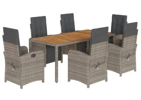 Set mobilier de grădină cu perne, 7 piese, gri, poliratan - 2/5