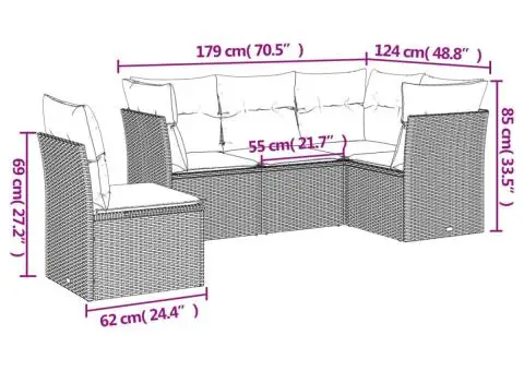 Set canapele de grădină cu perne, 5 piese, maro, poliratan - 3/3