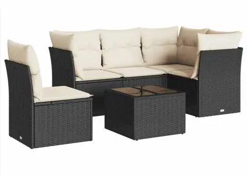 Set mobilier de grădină cu perne, 6 piese, negru, poliratan - 2/5