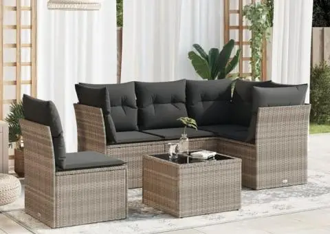 Set canapele de grădină cu perne, 6 piese gri deschis poliratan - 1/3