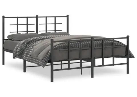 Cadru pat metalic cu tăblie de cap/picioare, negru, 140x200 cm - 2/5