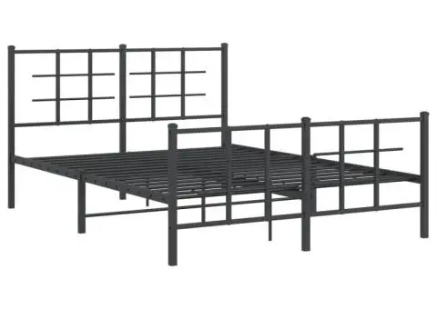 Cadru pat metalic cu tăblie de cap/picioare, negru, 140x200 cm - 3/5