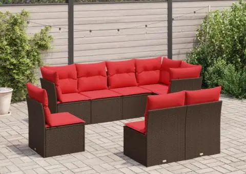 Set canapele de grădină cu perne, 8 piese, maro, poliratan - 1/3