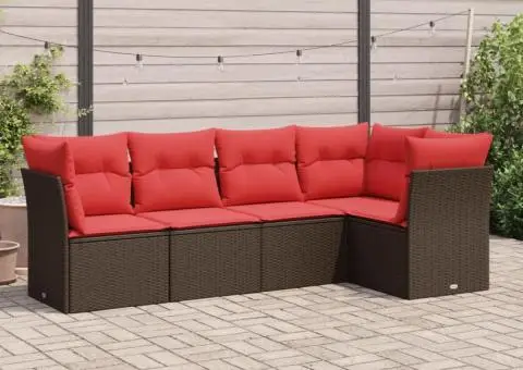 Set canapele de grădină cu perne, 5 piese, maro, poliratan - 1/3