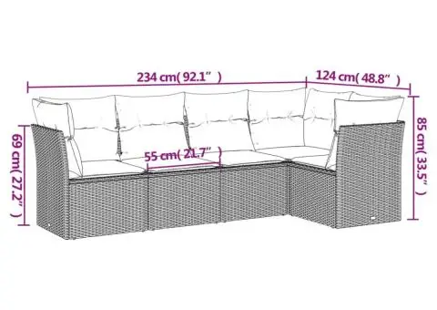 Set canapele de grădină cu perne, 5 piese, maro, poliratan - 3/3