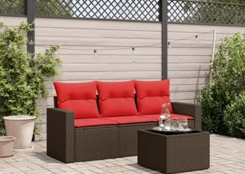 Set canapele de grădină, 4 piese, cu perne, maro poliratan maro - 1/3