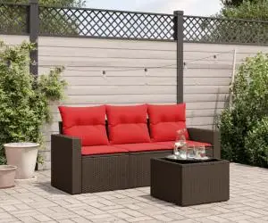 vidaXL Set canapele de grădină, 4 piese, cu perne, maro poliratan maro
