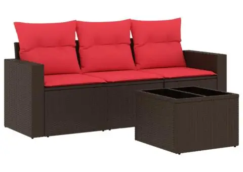 Set canapele de grădină, 4 piese, cu perne, maro poliratan maro - 2/3