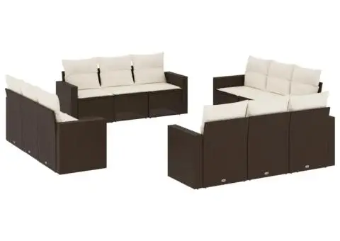 Set canapele de grădină cu perne, 12 piese, maro, poliratan - 2/3