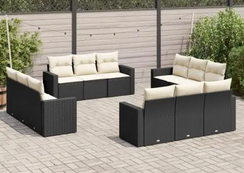 Set canapele de grădină, 12 piese, cu perne, negru, poliratan - 1/3