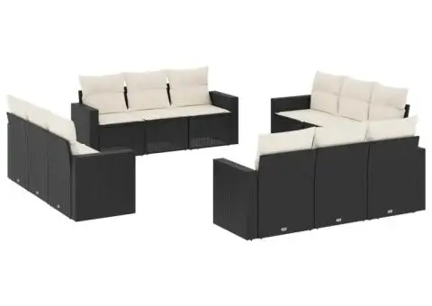 Set canapele de grădină, 12 piese, cu perne, negru, poliratan - 2/3