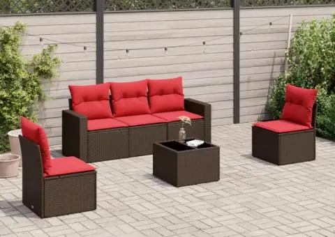 Set canapele de grădină cu perne, 6 piese, maro, poliratan - 1/3