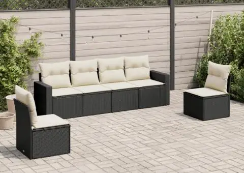 Set mobilier de grădină cu perne, 6 piese, negru, poliratan - 1/3