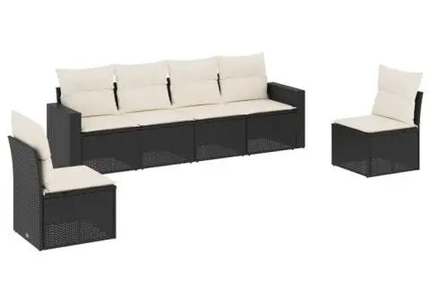 Set mobilier de grădină cu perne, 6 piese, negru, poliratan - 2/3