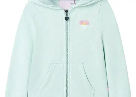 Hanorac copii cu glugă și fermoar, combinație verde mentă deschis, 116 - 1/5
