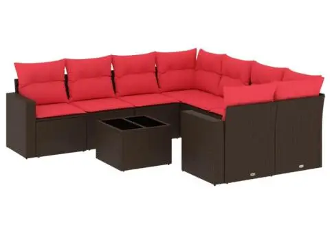 Set canapele de grădină cu perne, 9 piese, maro, poliratan - 2/3