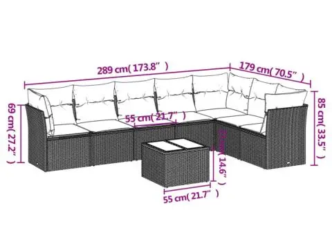 Set mobilier de grădină cu perne, 8 piese, negru, poliratan - 3/3