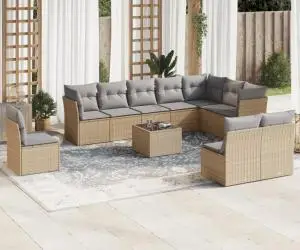 vidaXL Set canapele de grădină cu perne, 11 piese, bej, poliratan