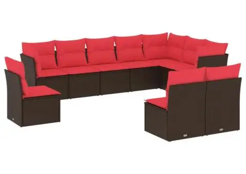 Set canapele de grădină cu perne, 10 piese, maro, poliratan - 2/3