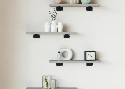 Rafturi de perete, 4 buc., gri sonoma, 40x10x1,5 cm, lemn - 1/5