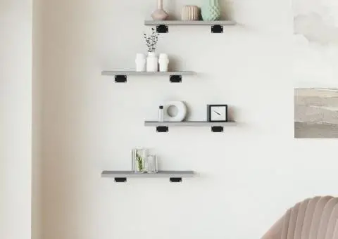 Rafturi de perete, 4 buc., gri sonoma, 40x10x1,5 cm, lemn - 3/5