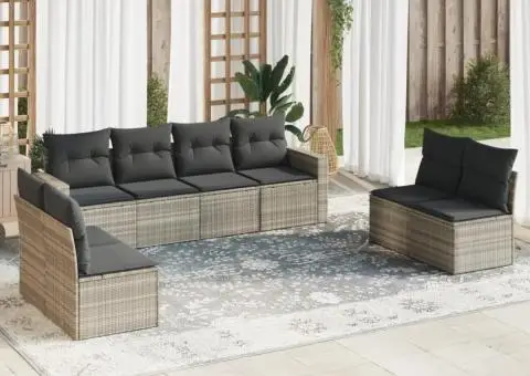 Set canapele de grădină cu perne, 9 piese gri deschis poliratan - 1/3