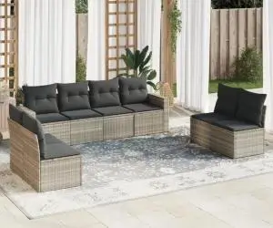 vidaXL Set canapele de grădină cu perne, 9 piese gri deschis poliratan