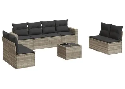 Set canapele de grădină cu perne, 9 piese gri deschis poliratan - 2/3