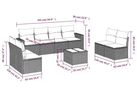 Set canapele de grădină cu perne, 9 piese gri deschis poliratan - 3/3