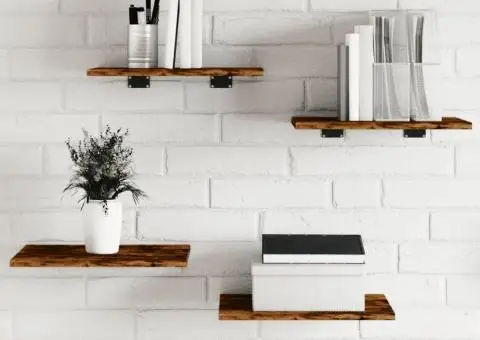 Rafturi perete 4 buc. stejar fumuriu 40x30x1,5 cm lemn compozit - 1/5