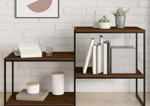 Rafturi de perete, 4 buc., stejar maro, 60x50x1,5 cm, lemn - 1/5