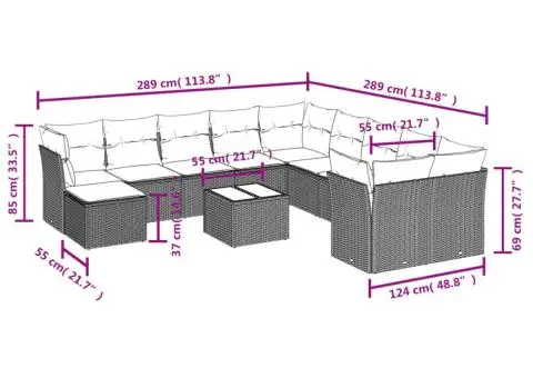 Set canapele de grădină cu perne, 12 piese, bej, poliratan - 3/3
