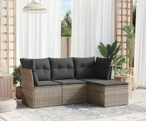 vidaXL Set canapea de grădină cu perne, 4 piese, gri, poliratan