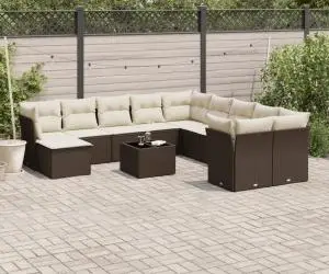 vidaXL Set canapele de grădină cu perne, 12 piese, maro, poliratan