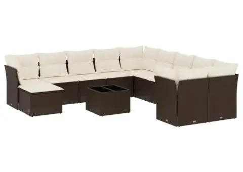 Set canapele de grădină cu perne, 12 piese, maro, poliratan - 2/3