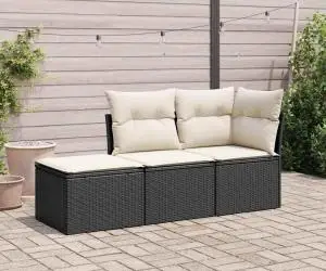 vidaXL Set mobilier de grădină cu perne, 3 piese, negru, poliratan