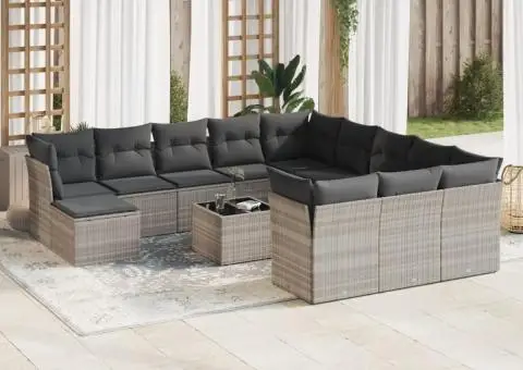 Set canapele de grădină cu perne, 13piese gri deschis poliratan - 1/3