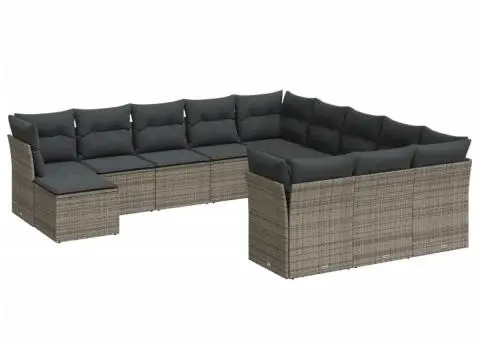 Set canapea de grădină cu perne, 12 piese, gri, poliratan - 2/3