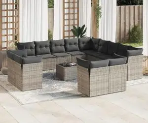vidaXL Set mobilier de grădină cu perne, 14 piese, gri, poliratan