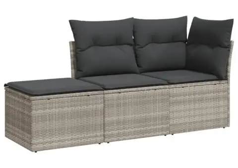 Set canapele de grădină cu perne, 3 piese gri deschis poliratan - 2/3