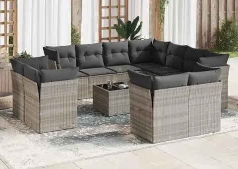 Set canapele de grădină cu perne, 12piese gri deschis poliratan - 1/3