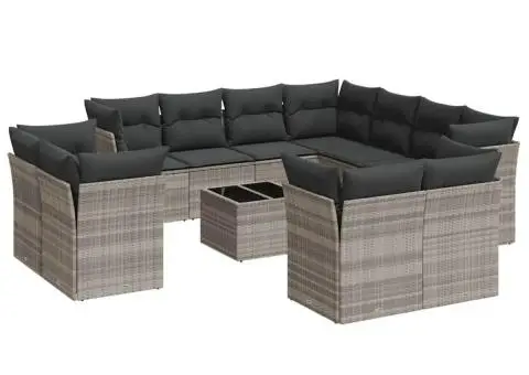 Set canapele de grădină cu perne, 12piese gri deschis poliratan - 2/3