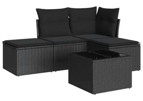 Set mobilier de grădină cu perne, 5 piese, negru, poliratan - 2/3