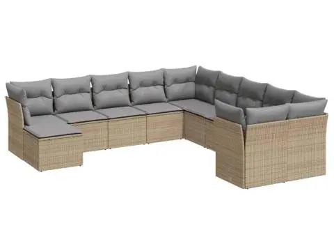 Set canapele de grădină cu perne, 11 piese, bej, poliratan - 2/3