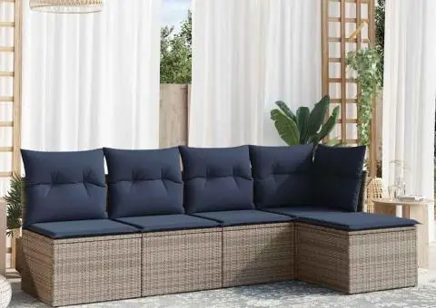 Set canapea de grădină cu perne, 5 piese, gri, poliratan - 1/4