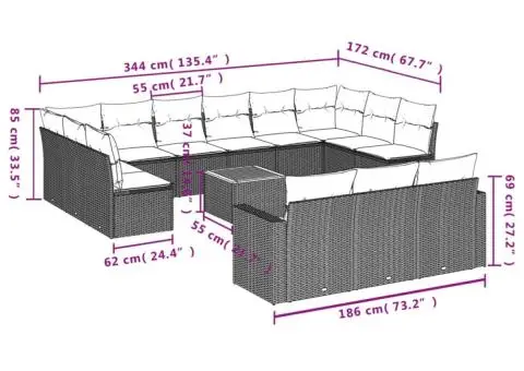 Set mobilier de grădină cu perne, 14 piese, negru, poliratan - 3/3
