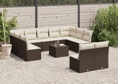 Set canapele de grădină cu perne, 12 piese, maro, poliratan - 1/3